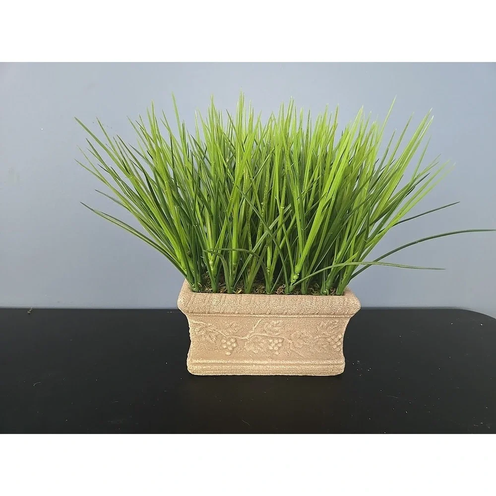 Set of 2 Faux Potted Grass in Faux Concrete Planter Patio Decorative Accent‎
